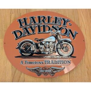 Harley-Davidson Embossed Timeless Oval Vintage Motorcycle Tin Sign Orange 16x13